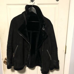 Black Fur-lined Faux-suede Jacket